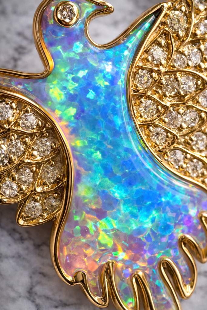The Phoenix Ascension Talisman - Opal & Diamonds (14k Gold