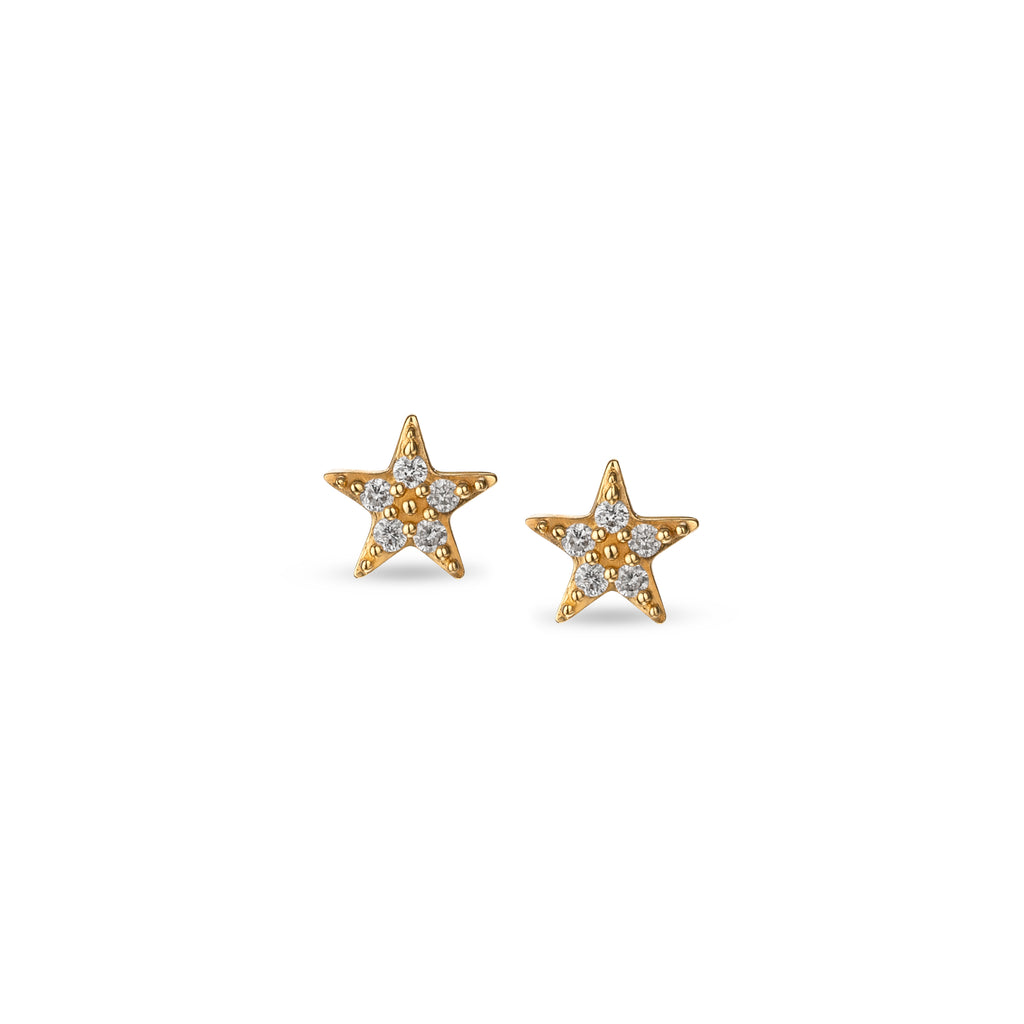 14k Gold Diamond Mini Star Studs
