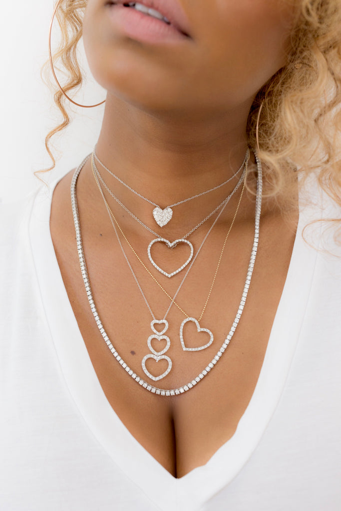 18k Gold 3 Diamond Heart Necklace