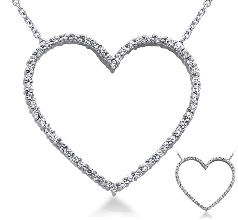 Large 14k Gold Diamond Heart Necklace