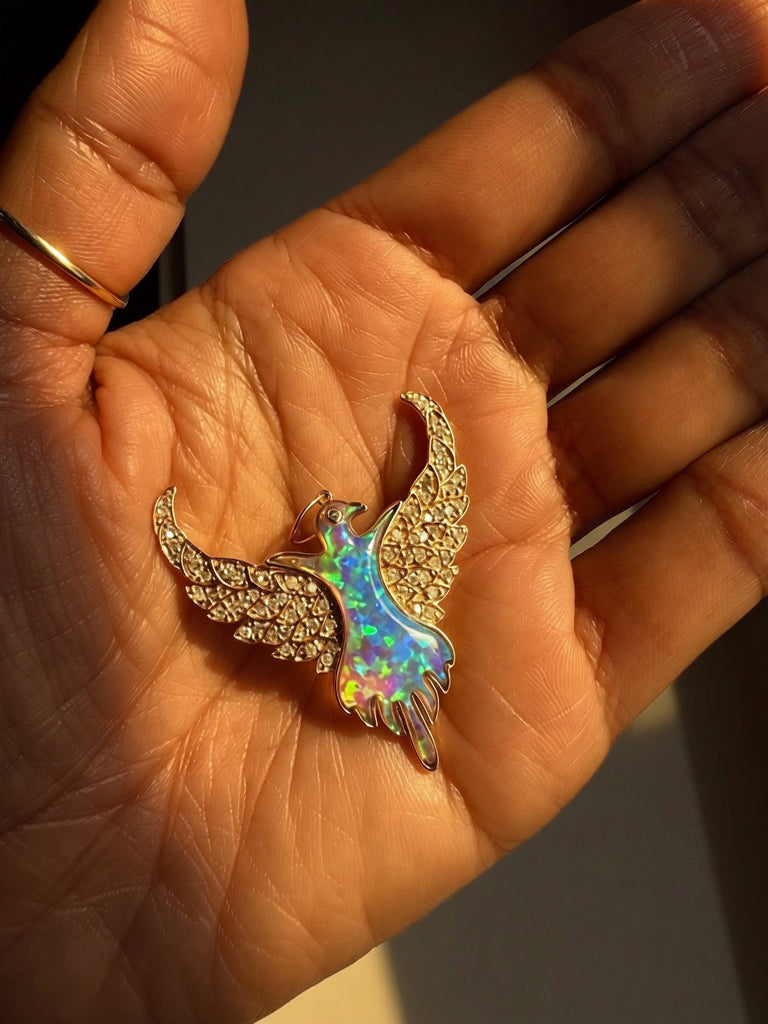 Phoenix Ascension Talisman – 14K Gold, Opal & Diamonds | Crystal Streets