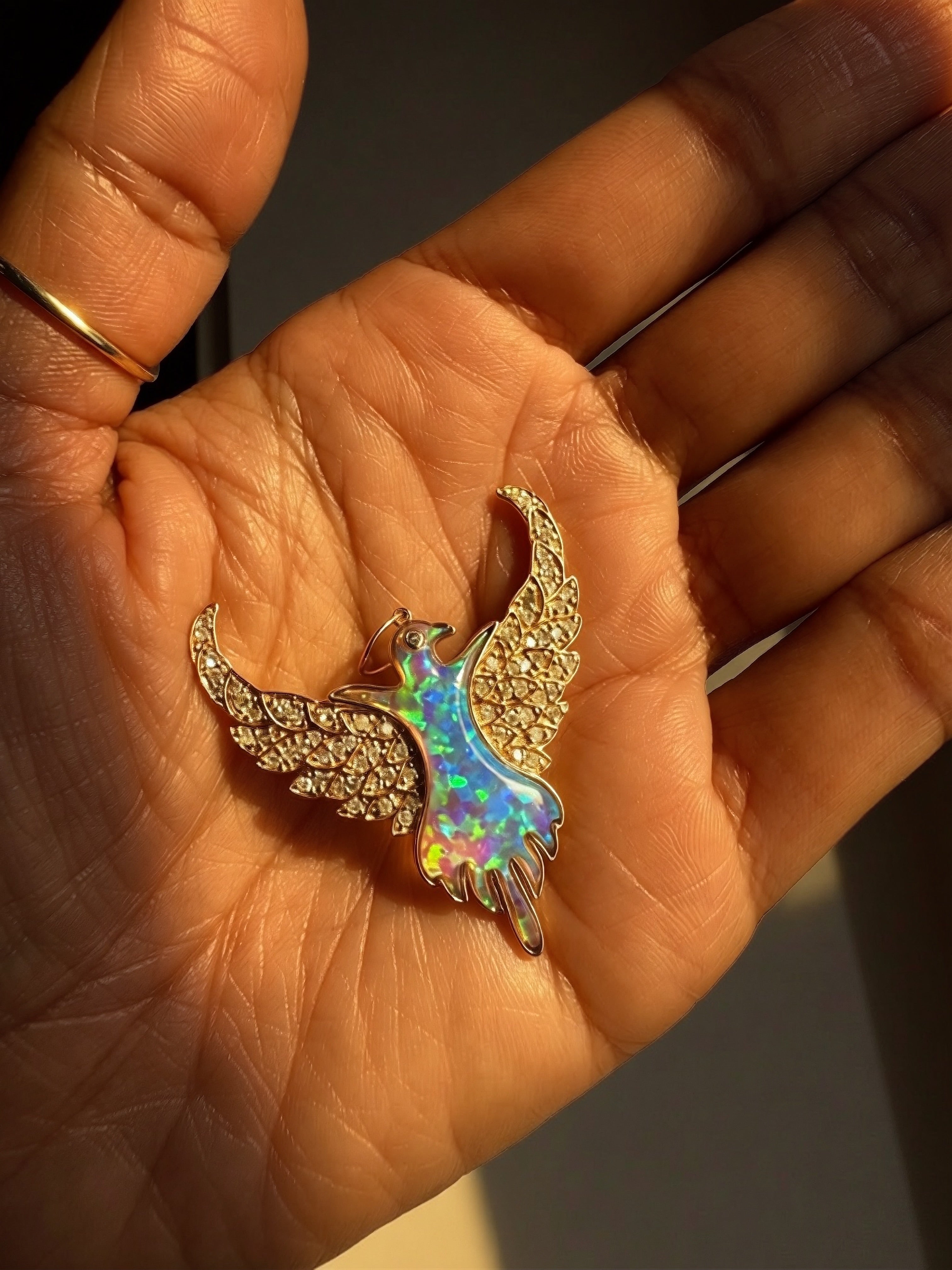 Phoenix Ascension Talisman – 14K Gold, Opal & Diamonds | Crystal
