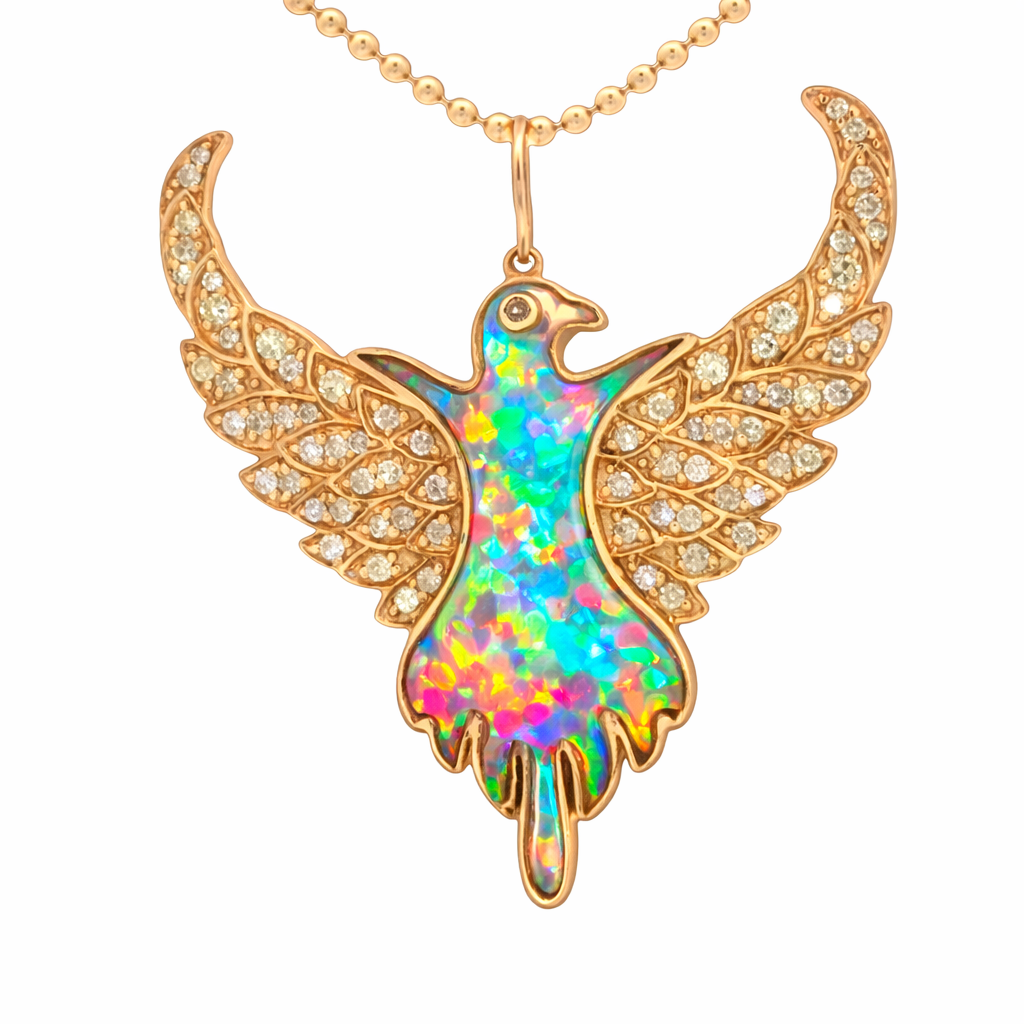 Phoenix Ascension Talisman – 14K Gold, Opal & Diamonds | Crystal