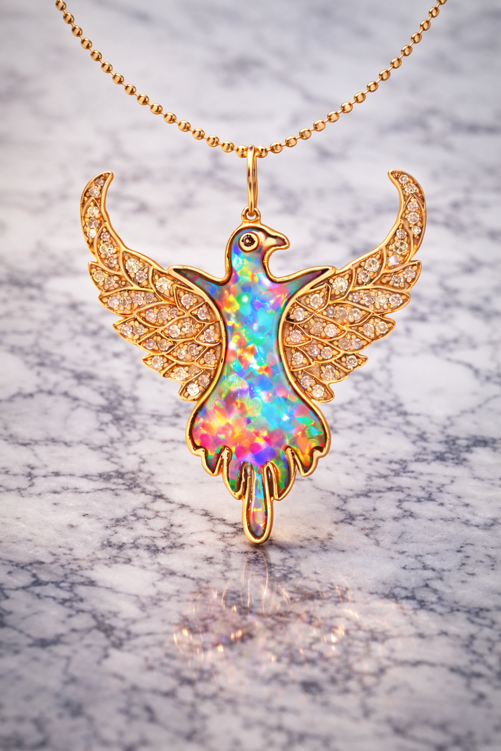Phoenix Ascension Talisman – 14K Gold, Opal & Diamonds | Crystal