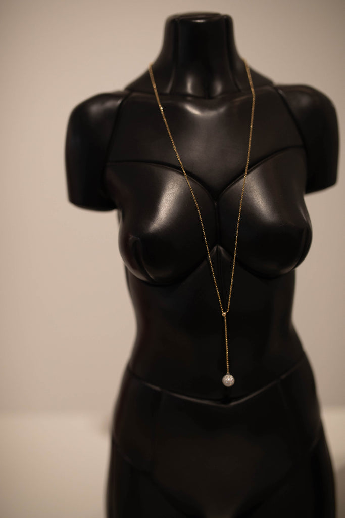18k Gold & Diamond Ball Lariat Necklace