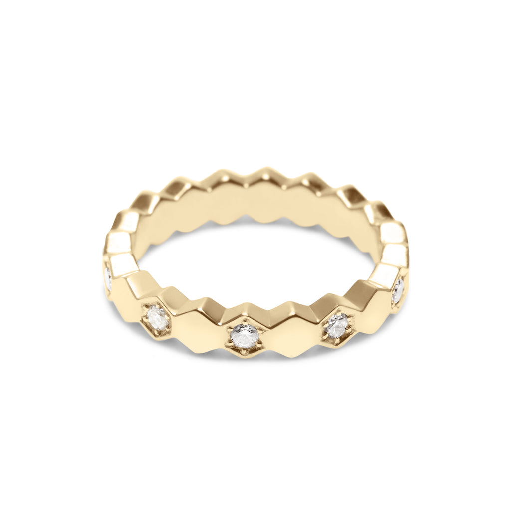 SHE HIVE STACK 18K GOLD & DIAMOND STACKABLE HEX BANDS
